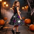 thumbnail image 7 of Girls Halloween Printed Dress Crew Neck Sleeveless Belted Back Zipper Costume Kids Trendy Casual A-Line Swing Dress Black 5-6 Years, 7 of 7