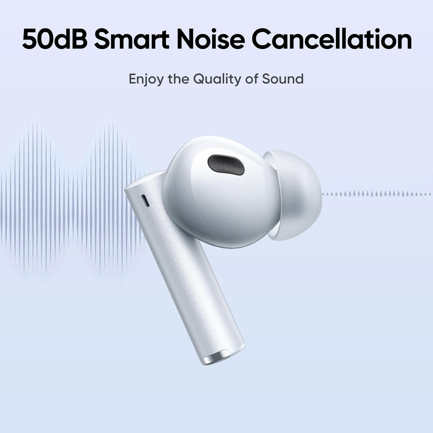 realme Air 6 Pro True Wireless Earbuds, 50dB Noise Reduction, Adaptive Noise Cancelling to Ears and Environment, Hi-Res Sound, LDAC, 3D Audio, 40H Battery, Wireless Charging, Bluetooth 5.3, Silver