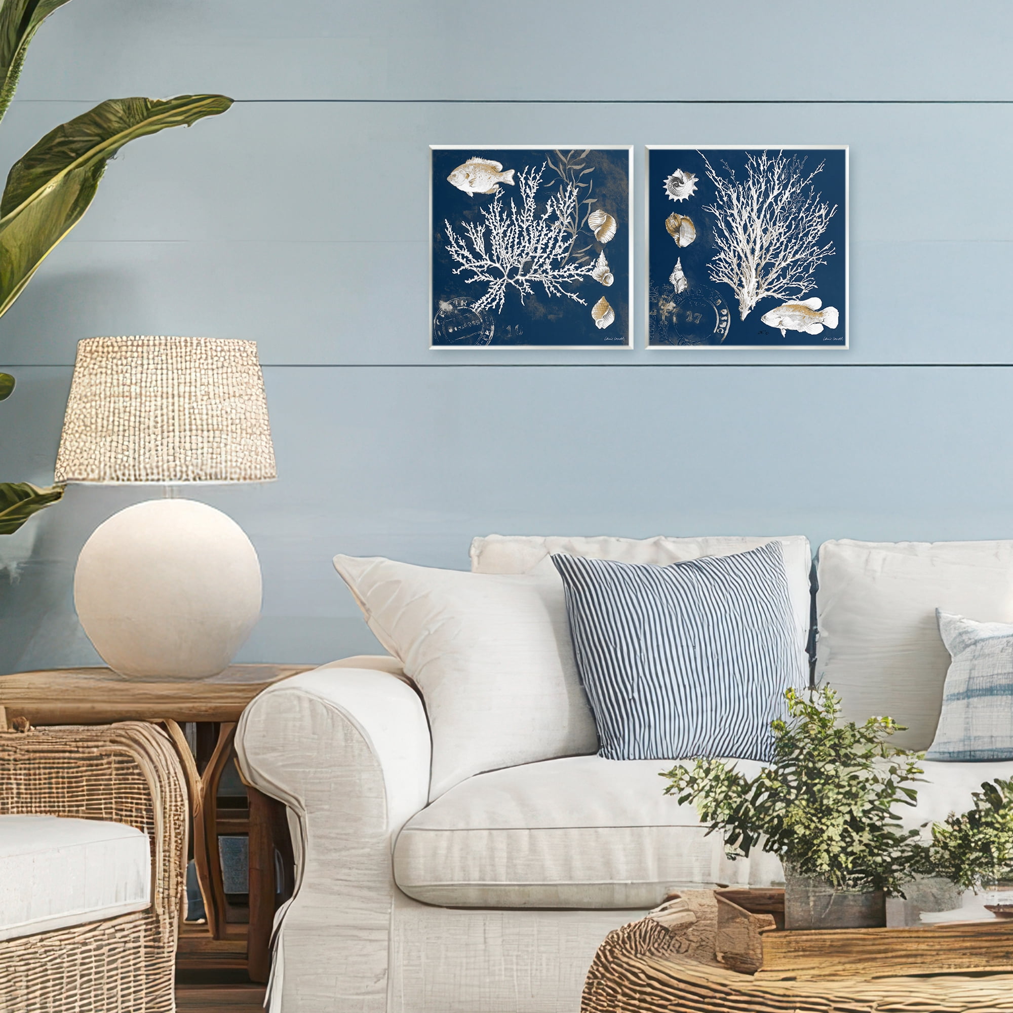 Stupell Industries Navy Coral Medley 2 Piece Wall Plaque Art Set, design by Lanie Loreth