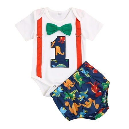 Viworld Newborn Baby Boys 1st Birthday Bodysuit Short Sleeve Romper Shorts Bloomers 2pcs Outfit Set (9-12M)