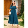 thumbnail image 2 of Women's 2026 Plus Size Summer Dress Short Sleeve Smocked Boho Wedding Guest Beach Vacation Floral Maxi Dresses, 2 of 5