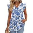 thumbnail image 2 of ADSSDQ Womens Summer Print Tank Tops 2026 Babydoll Shirts Ruffle Sleeve Spring Dressy Casual Loose Blouses Light Blue L, 2 of 7