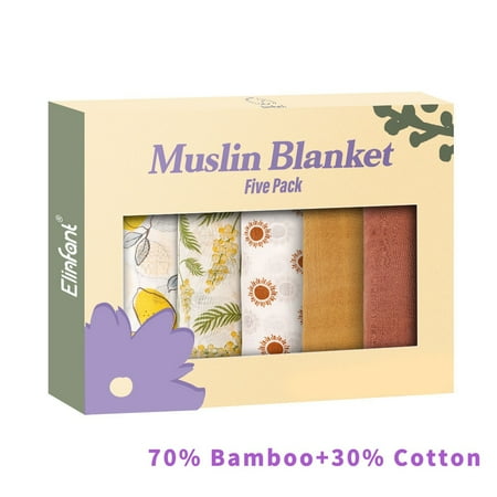Elinfant 100% Cotton 5pcs Gift Set Bamboo Cotton Muslin Bib Burp Cloth 60*60cm 2 Layers Baby Scarf Handkerchief 5PCS KB006-MB34