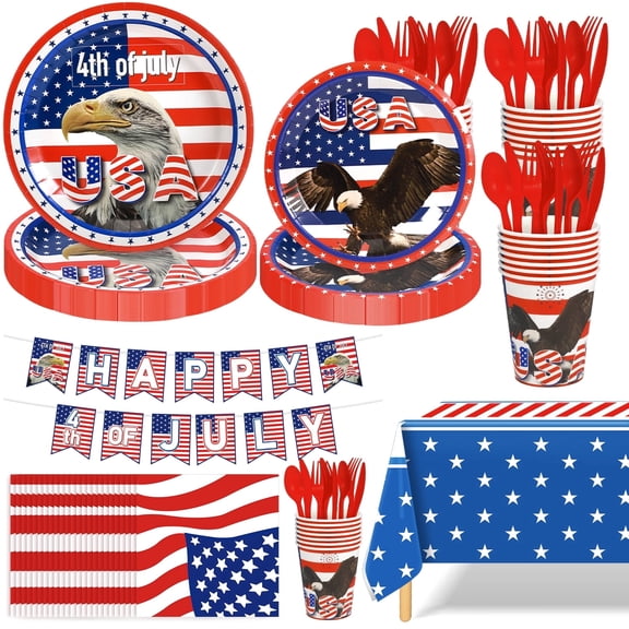 Ayieyill 170Pcs 4th of July Decorations Party Supplies, Fourth of July Decorations, Independence Day Party Serves 24
