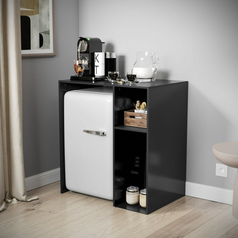 Emma + Oliver Small Dorm Mini Fridge Stand with Dual Side Cubbies