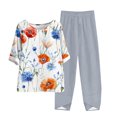 thumbnail image 2 of Nrmvnmi Women's Summer 2 Piece Outfits Casual Floral Prints Short Sleeve Pajama Tops Wide Leg Pants Lounge Sets Tracksuits Mothers Day Gifts, 2 of 5