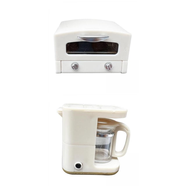Cafetera y horno microondas para casa de muñecas (escala 1/12) Beige