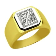 Stainless Steel Men Male Signet Ring Floral Alphabet Initial Anniversary White Top Z SZ 14