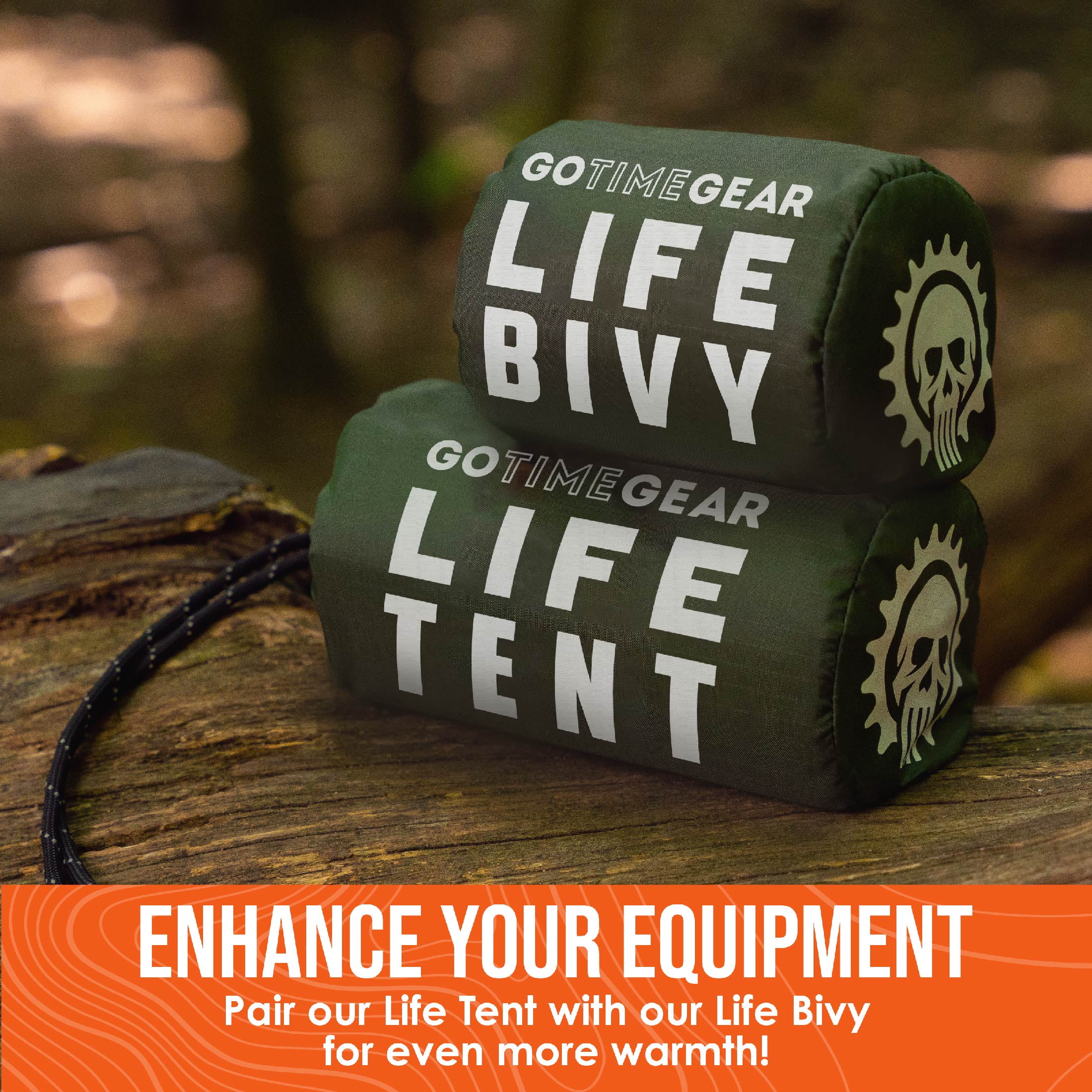 Go Time Gear | Life Tent Emergency Survival Shelter - 2 Person Tube Tent | Waterproof, Windproof, Thermal | Includes Survival Whistle, Paracord Rope & Portable, Lightweight Nylon Stuff Sack | Green