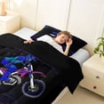 thumbnail image 4 of Manfei Motocross Sport Twin Comforter Sets, Neon Cube Bedding Set, Blue and Purple, Reversible 2-Piece, 1 Comforter and 1 Pillowcase, 4 of 6