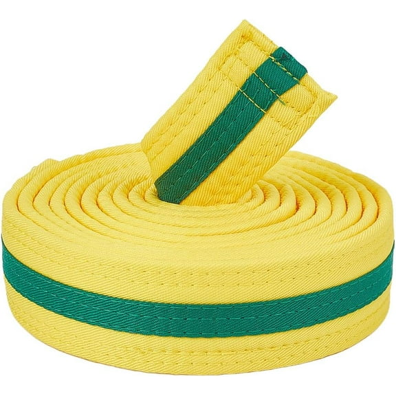 Polyester Yellow Green Taekwondo Belt Hapkido Martial Arts Belt Judo Karate TKD Aikido Uniform Ranking Belt Long Soft Universal Fit Belts Jiu Jitsu for Performance Sports Training