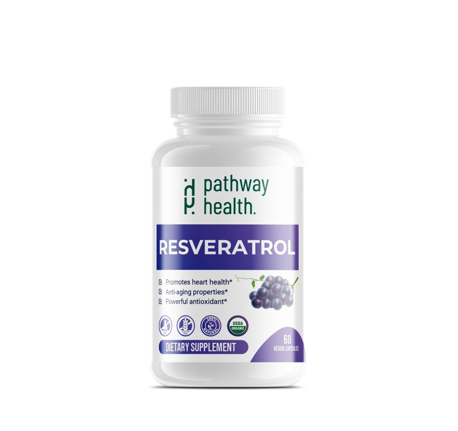 Pathway Health Resveratrol AntiAging & Cardiovascular Support Supplement 60 veg Caps