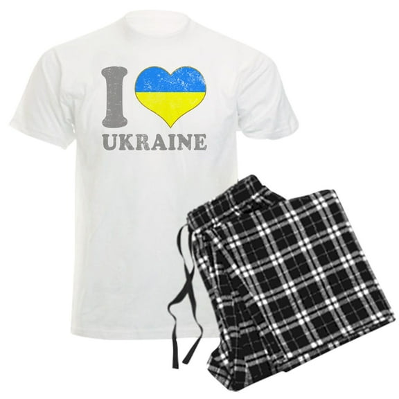 CafePress - I Love Ukraine Native Ukrainian Flag Pajamas - Men's Light Loose Fit Cotton Pajama Set