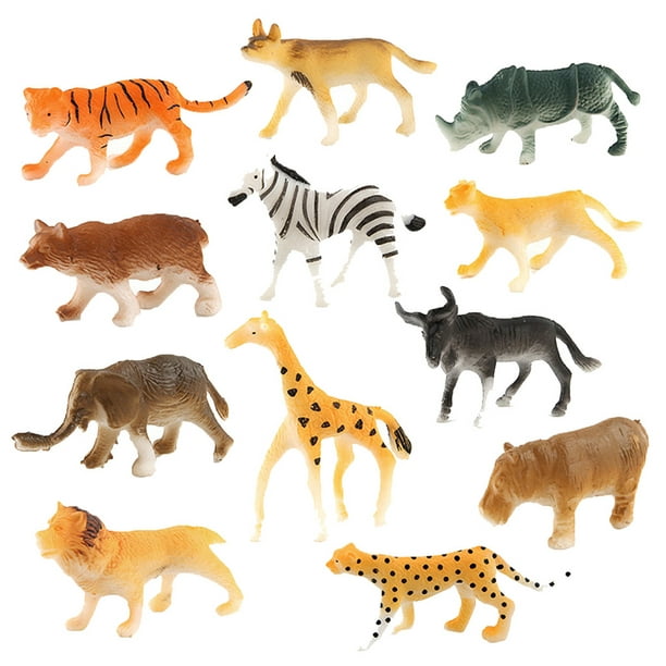 KATELUO Figurine d'animaux, 12pcs Ensemble de Jouets d'animaux de la  Jungle, Jouets pour Animaux en Plastique, Figurine Animaux de La Jungle,  Mini