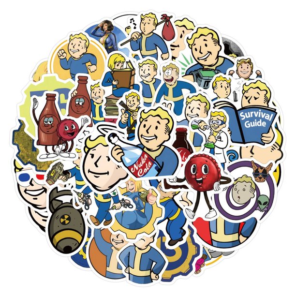 VAULT TEC 60 Calcomanías Stickers Variados Sin Repetir Impermeables Removible Adhesivo Diseños Únicos Decorativas Estampas