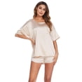 thumbnail image 2 of Ekouaer Satin Pajamas for Women Short Sleeve Silk Pajama Sets Soft Sleepwear Top with Causal Pj Shorts, 2 of 6