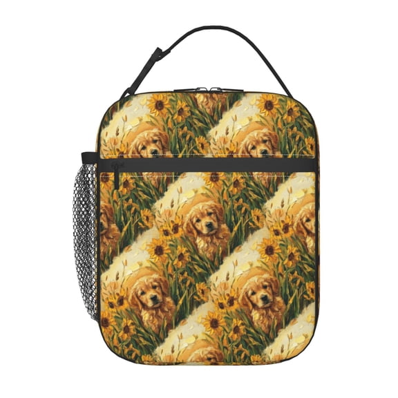 Dog Lunch Bag, Sunflower Golden Retriever Reusable Thermal Insulated Lunch Box For Women Men, Lunch Tote For Office Workplace Travel, Patterned Cooler Bag