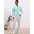 thumbnail image 5 of DARING DIVA Men's Stand Collar Long Sleeves Button Down Linen Shirts XL Light Green, 5 of 7