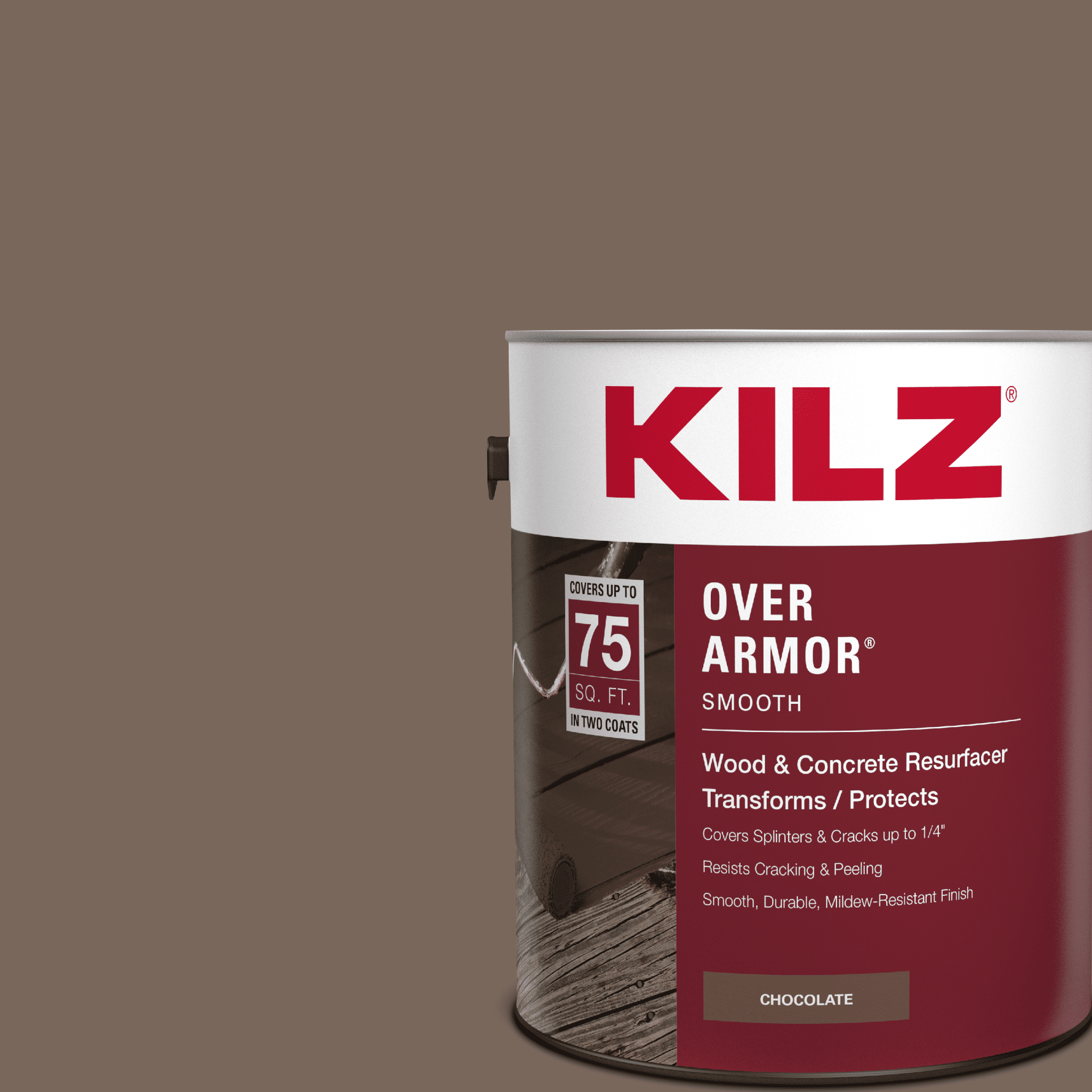 KILZ Over Armor Wood & Concrete Solid Coating Resurfacer, Exterior, Smooth, Chocolate, 1 Gallon