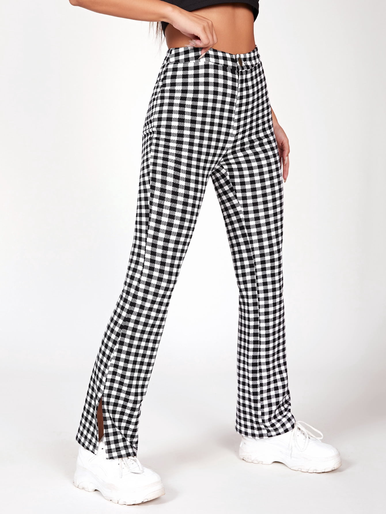 Women's PETITE Gingham Print Split Hem 