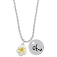 thumbnail image 1 of Delight Jewelry Silvertone White and Yellow Flower Silvertone Script Initial Disc - K - Charm Necklace, 20"+3", 1 of 4