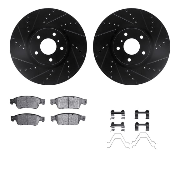 Dynamic Friction Company Front Brake Rotors-Drilled and Slotted-Black with 5000 Advanced Brake Pads includes Hardware 8512-68059