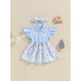 thumbnail image 2 of Bagilaanoe Newborn Baby Girl Summer Rompers Dress Daisy Print Fly Sleeve Bodysuits + Headband 6M 12M 24M 3T 4T Kids Patchwork A-line Dresses, 2 of 7