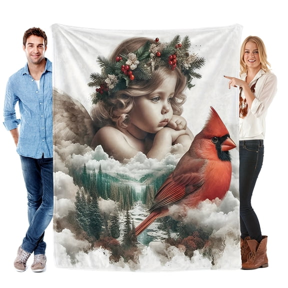 Warm Gift Little Angel On The Clouds And Bird Cute Fun Print Flannel Blanket Soft Warm Cozy Blanket For Sofa Bed Car Camping Office Home Decor Gift Blanket For All Seasons