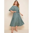 thumbnail image 2 of JAEDEN Women's Plus Size Dress Round Neck Gold Print Maxi Dress Blue XL, 2 of 4