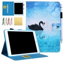 iPad 9.7 2017 2018 (iPad 5th/6th Generation) Case, iPad Air 1 2 Wallet Cover, iPad Pro 9.7 Case, Allytech PU Leather Flip Case with Auto Sleep/Wake Smart Folio Stand Cover, Blue Swan