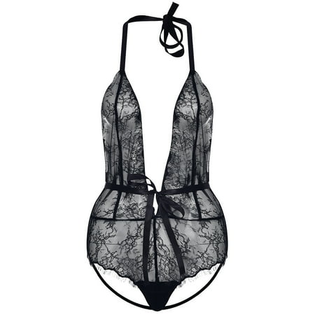 

Mrat Lingerie Sets Satin Lace Trim Lingerie Set New Women s Lace Hollow Openwork Perspective One-piece Set Lingerie Babydoll Lace Sets