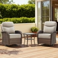 thumbnail image 3 of POCASSY Patio Swivel Chairs with 6-Inch Extra Thick Cushion, 3-Piece Patio Furniture Set, High Back Swivel Chairs Set of 2 with Side Table, All-Weather Brown Wicker Beige Cushion, for Porch Balcony, 3 of 14