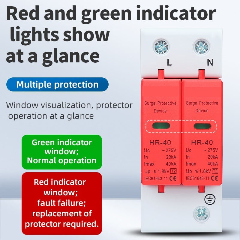 House AC 385V SPD Lightning Surge Protector 1P 2P 3P 4P Solar PV Low-Voltage Arrester Device with Options for 20KA-60KA Protecti