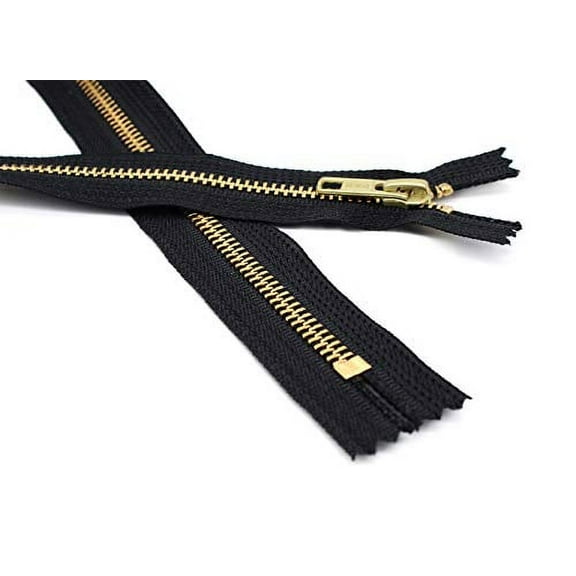 Golden Brass YKK Zippers No. 5 Metal 10 inch Zips in Black Pack of 12