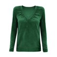 thumbnail image 4 of VISALY Long Sleeve Shirts V Neck Basic Tee Shirts Dressy Casual Blouses Basic Layers Loose Fit Soft Casual Pleated Tops Flowy Tops Smocked Tops Modest Blouses Solid T-Shirts Fall Outfits Green L, 4 of 4