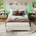 thumbnail image 5 of Bestier Twin Size Bed Frame Upholstered Corduroy Platform Bed with LED light & Adjustable Storage Headboard for Bedroom, Cream, 5 of 11