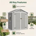 thumbnail image 6 of Lofka 6x4 FT Resin Outdoor Storage Shed with Floor, Lockable Waterproof UV Protected Large Garden Shed for Backyard Patio Lawn Gray, 6 of 10