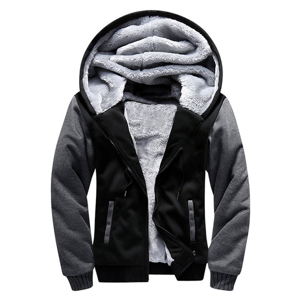 Men's Pullover Winter Jackets Hoodie Faux Fur Lined Sweatshirt Warm Coats