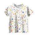 thumbnail image 5 of Abcomgle Girls Tshirts 6-7 Years Old Summer Short Sleeve Tshirt Floral Print Toddler T-Shirt Dressy Crewneck Cotton Cartoon Tops 5-6 Years,White, 5 of 5