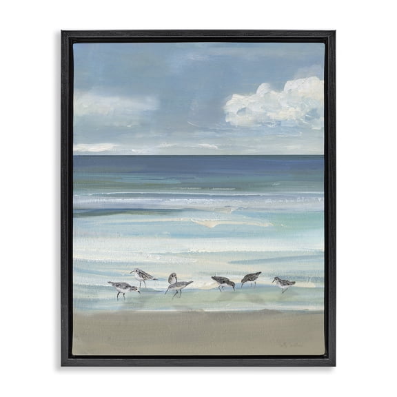 Stupell Industries Gentle Waves Shore Birds Black Framed Floater Canvas Wall Art design by Sally Swatland, 21 x 17