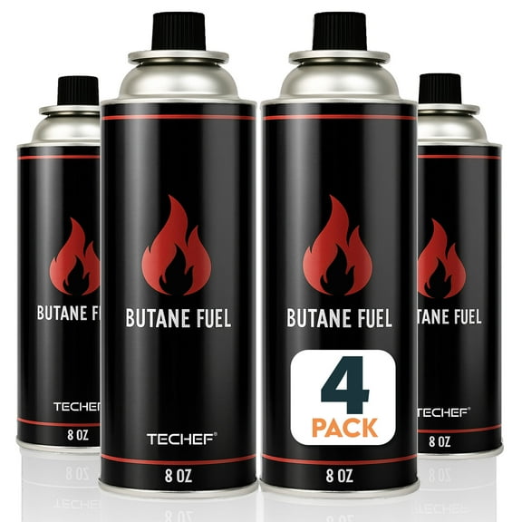 TECHEF 8oz Butane Fuel Canisters Cylinders for Portable Gas Stove Camping Stoves, Gas Burners, UL Listed - DUAL Safety System (4 Pack)