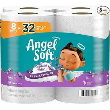 Angel Soft Toilet Paper with Fresh Lavender Scented Tube, 8 Mega Rolls = 32 Regular Rolls, Soft and Strong Toilet Tissue