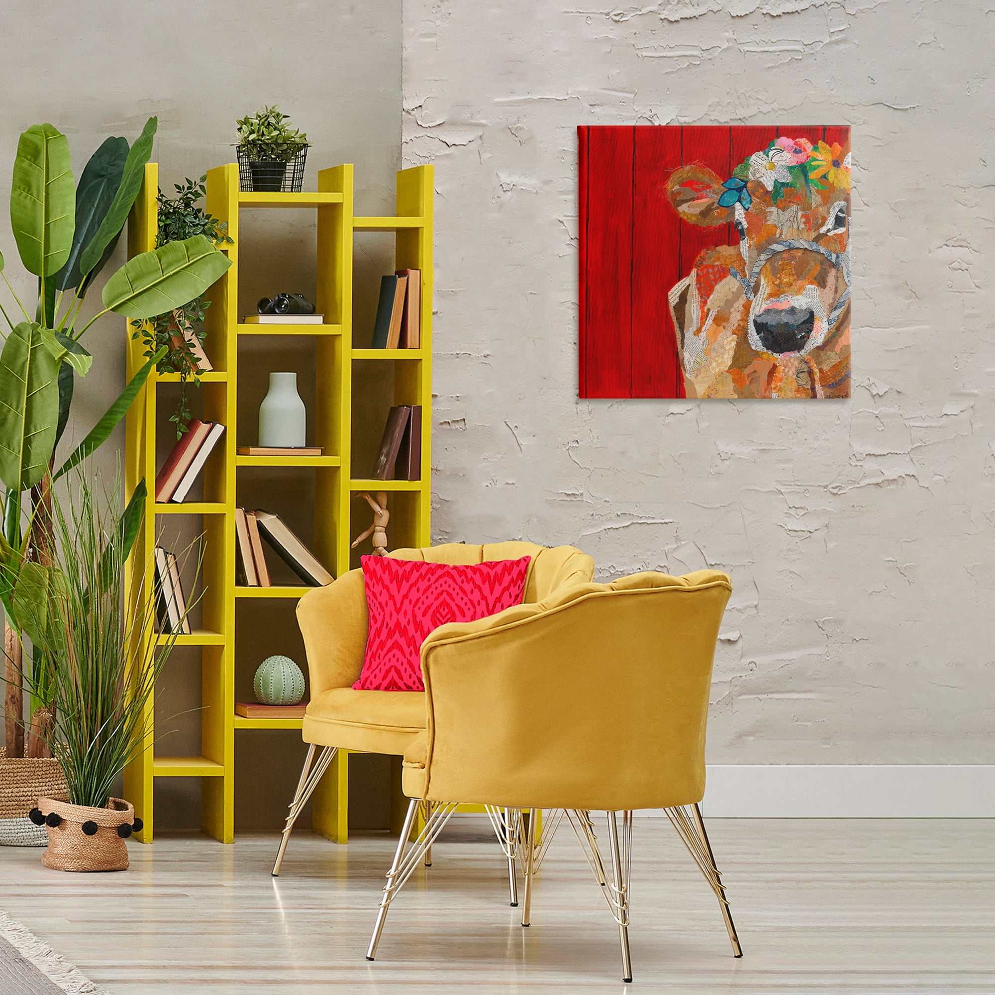Stupell Industries Red Barn Cow Collage Animals Painting Wrapped Canvas Art Print Wall Art, 24 x 24