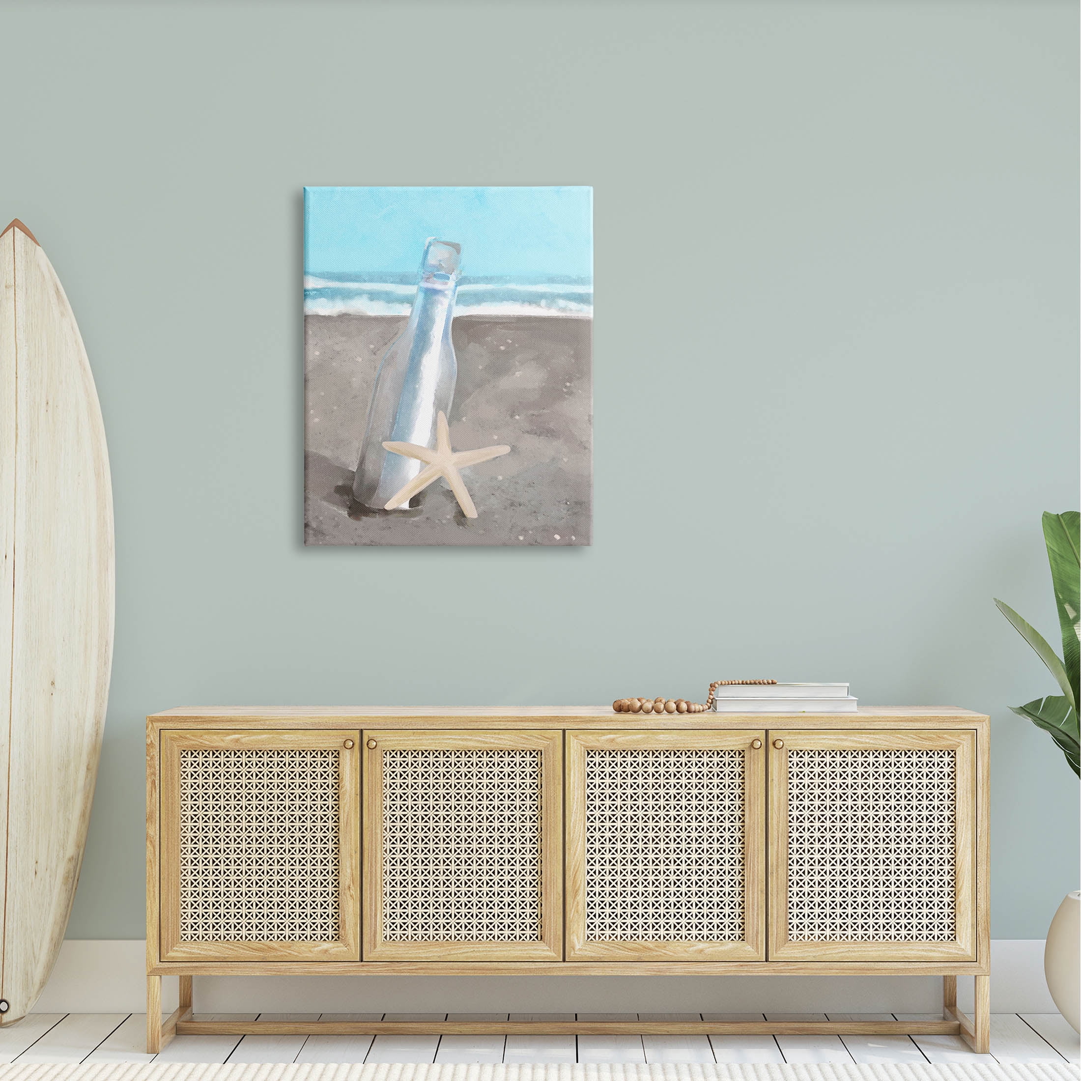 Message Bottle Beach Shore Coastal Graphic Art Gallery Wrapped Canvas Print Wall Art