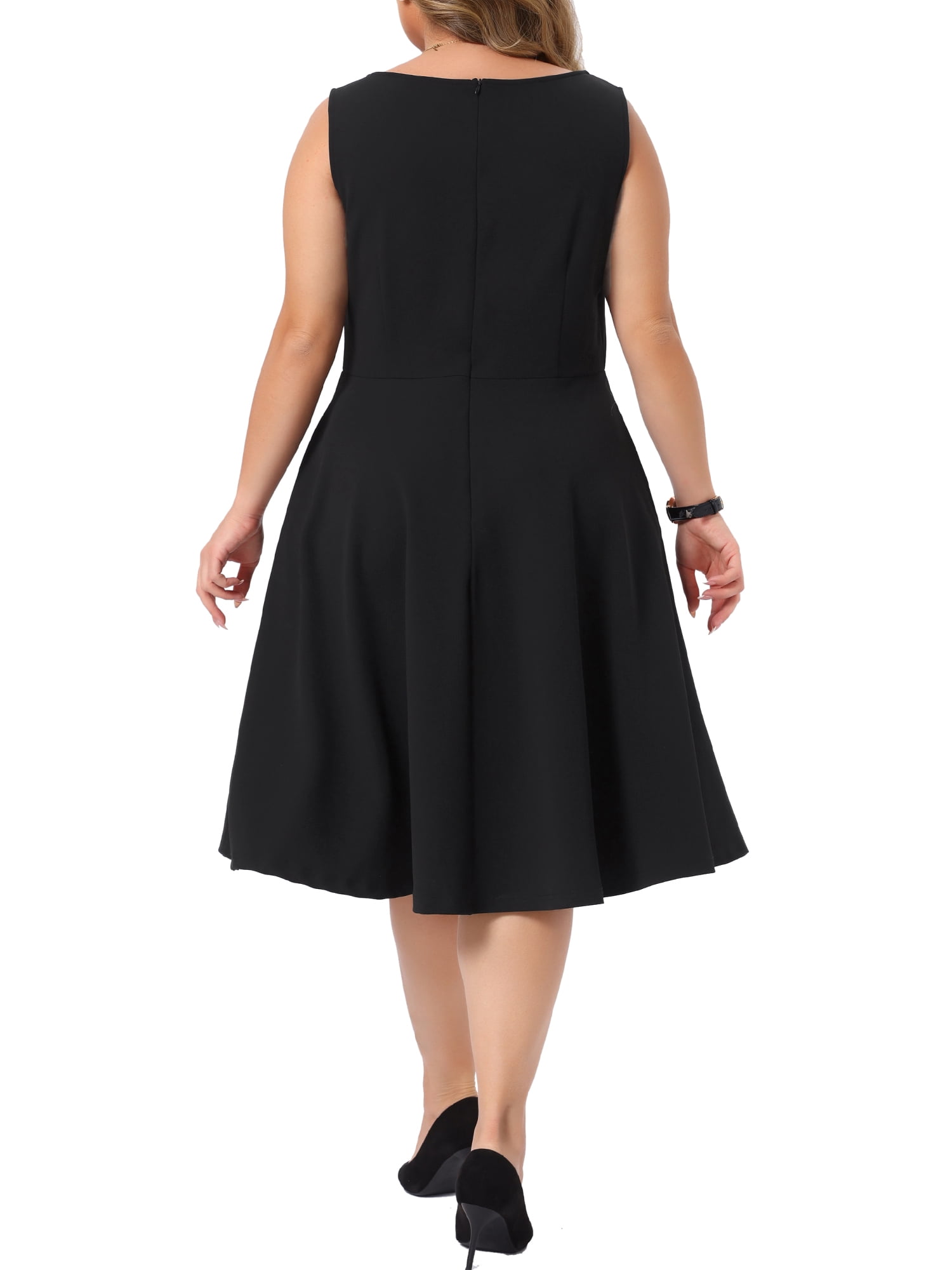 DARING DIVA Women's Plus Work Sleeveless Boat Neck A-Line Pockets Dress 3X Black