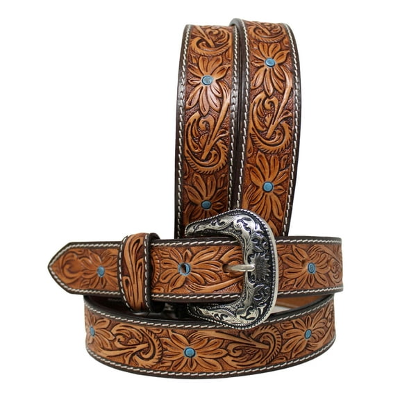 38   Western 1-1/2" Wide Antique Floral Tooled Full-Grain Leather Belt 26RS06