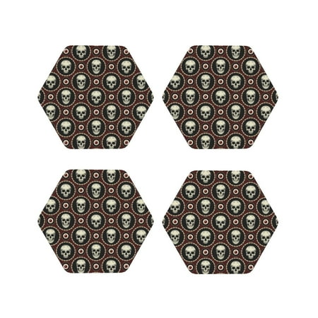 

Tideii Skulls And Red Eyeballs for Leather Coasters 4 Pieces Anti-fouling and Anti-scalding Decorative Coasters Suitable for Restaurants Kitchens Coffee Shops-Hexagon