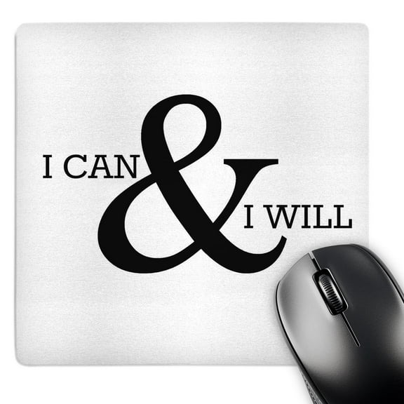 3dRose, I can and I will black lettering on white background, MousePad
