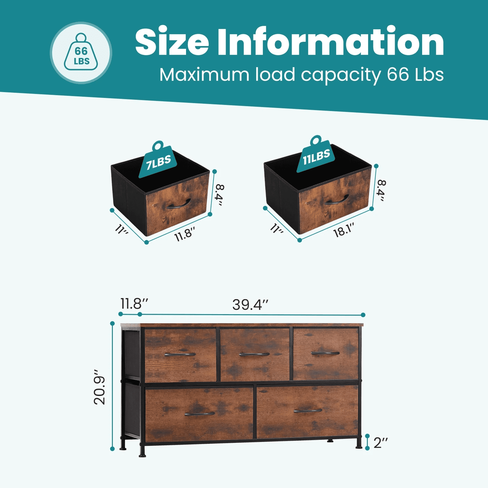 Aidoly 5-Drawer Dresser with Wooden Top, Adjustable Feet, Metal Frame for Bedroom & Living Room