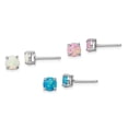 thumbnail image 6 of 925 Sterling Silver Rhodium-plated White, Pink and Blue Created Opal 3pc Earrings Set, 6 of 7